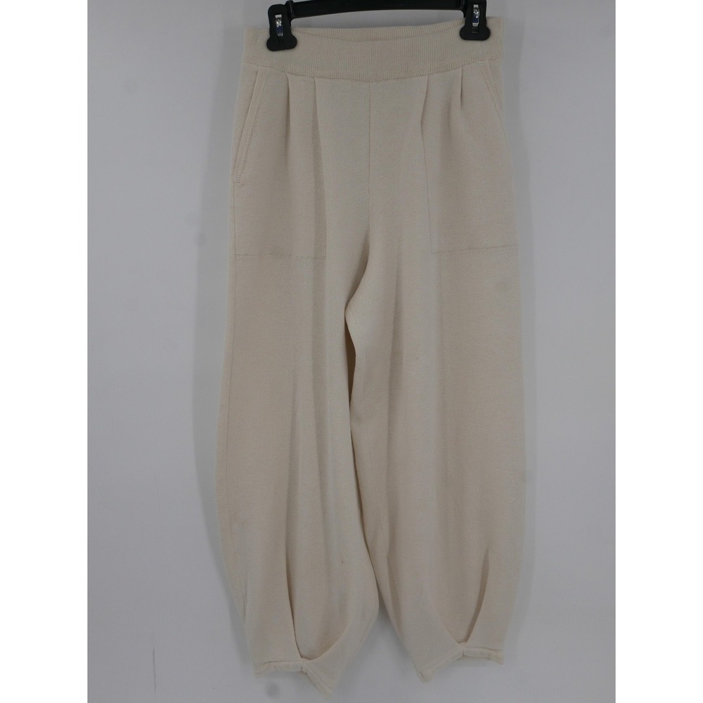 FP Beach Pants White Knit Harem Tapered Tulip Hem Relaxed Elastic Women's M